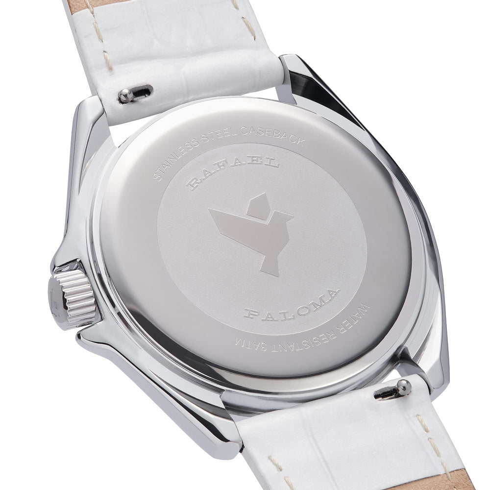 Orologio Uomo Acciaio Rafael Paloma Acciaio Pelle Bianca Blu Data ORP001009